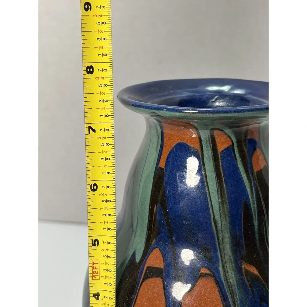 Vintage Dutch Pottery Vase #47‎ Drip Glaze Blue Green Brown MCM 7.5